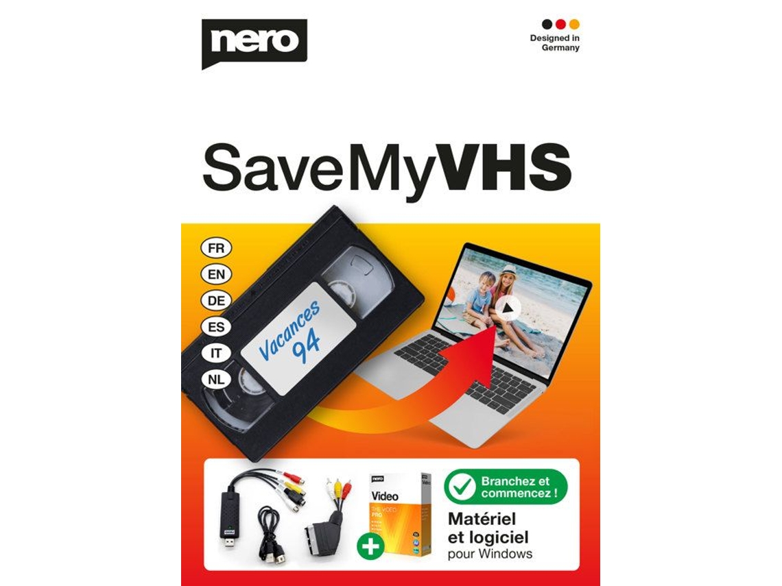 Dispositivo de transferencia de vídeo con cable NERO Savemyvhs negro para un escaneo sencillo