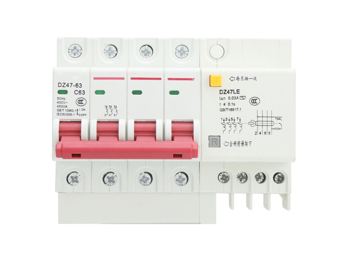Disyuntor De Corriente Residual Dz47le‑63 4p 6‑63a Protector Contra Fuga Y Sobrecarga