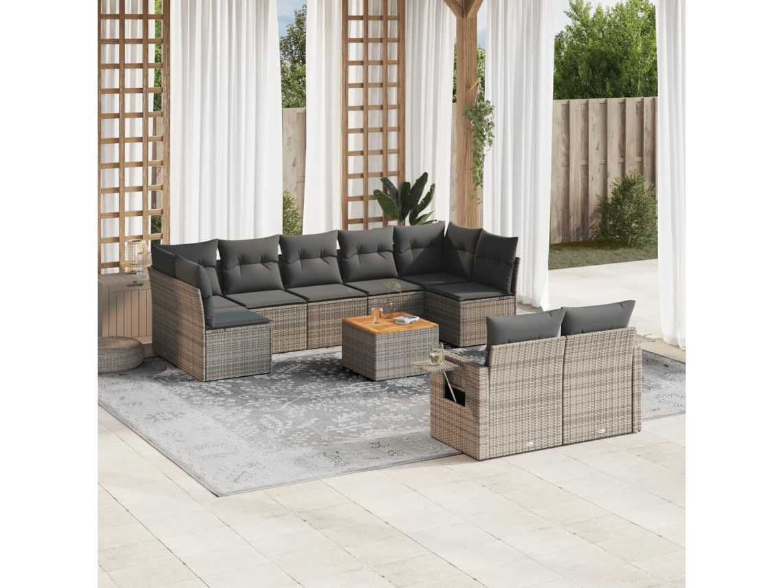 Conjunto de sofá de jardín de 10 piezas con cojines, ratán gris, DKD Home Decor