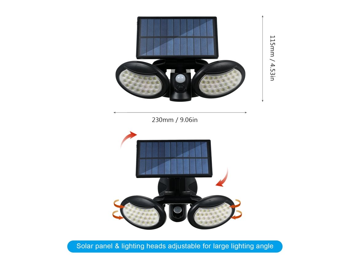 2026-luz Solar Pared Con Sensor Pir 3 Modos De Iluminación 2 Cabezas Plegables Ángulo 360° Resistente Al Agua Ip65 Para Exterior Jardín Patio Garaje