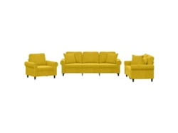 Juego de sofás de 3 piezas con cojines de terciopelo amarillo. EXCLUSIVO DE MAISON.
