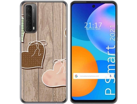 Carcasa Huawei P Smart 2021 TUMUNDOSMARTPHONE Corazones Madera Multicolor
