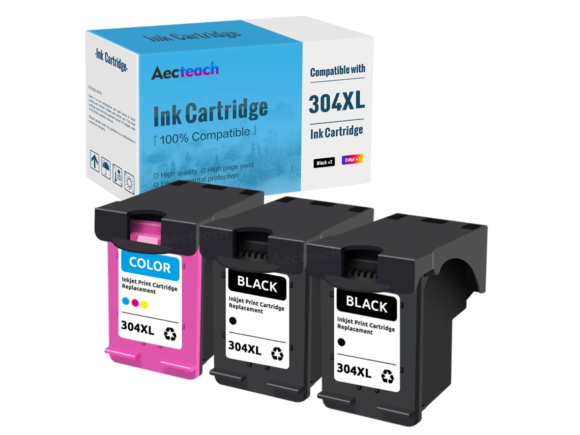 Juego de 2 cartuchos de tinta compatibles HP 304 304xl para impresoras HP Deskjet 3720, 3721, 3723, 3724, 3730, 3732, 3752, 3755 y 3758.