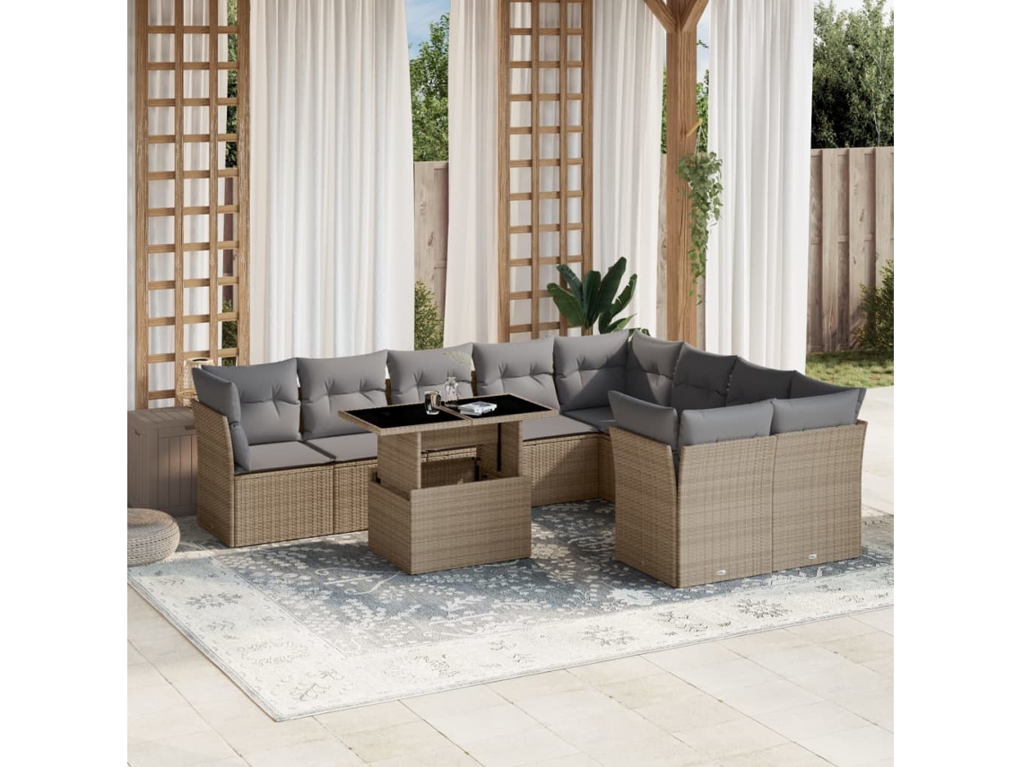 Conjunto de 10 sofás de jardín con cojines de mimbre beige de DKD Home Decor
