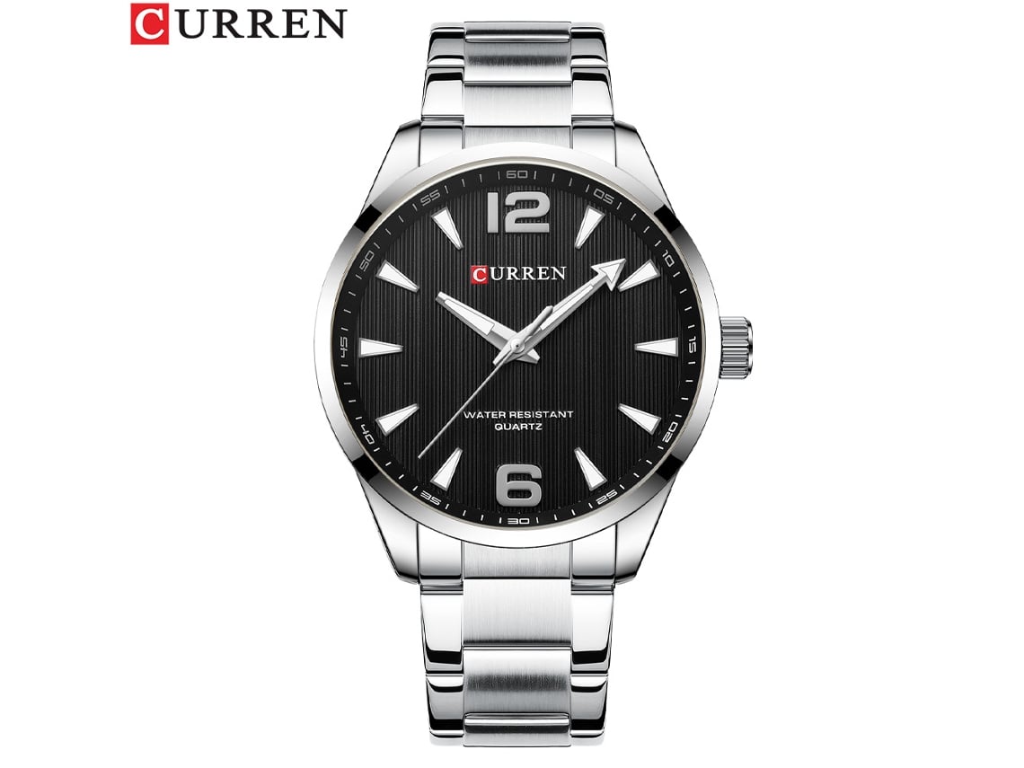 Reloj De Pulsera Sencillo E Impermeable Para Hombre, De Acero Inoxidable (plateado Y Negro), Con Mecanismo De Cuarzo.