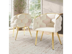 Sillas de salón modernas de terciopelo con patas de hierro dorado, estilo beige (2 piezas)