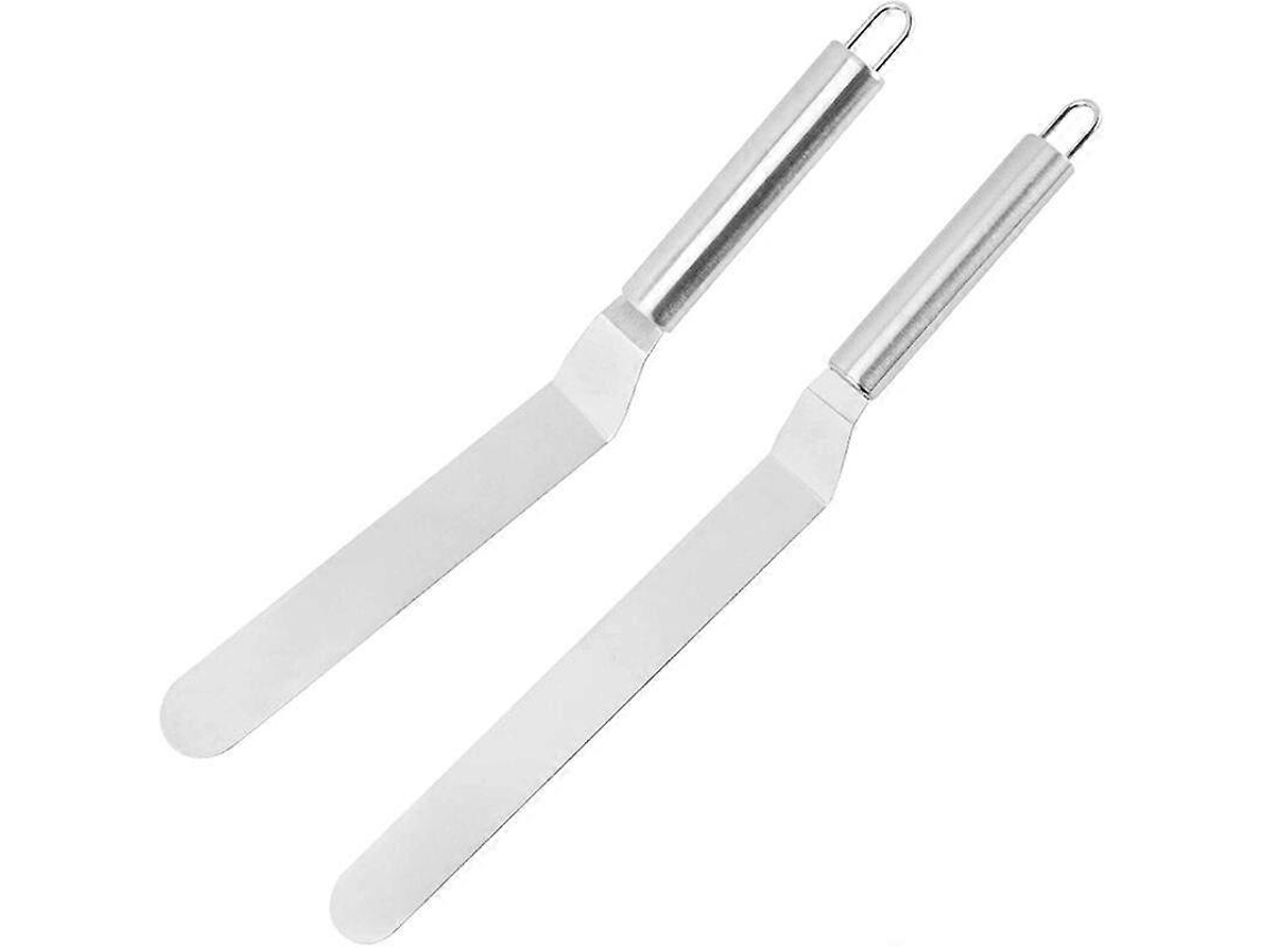 Juego de 2 espátulas de repostería de acero inoxidable, de 20/25 cm, con diseño flexible y angulado para decorar pasteles y tartas.