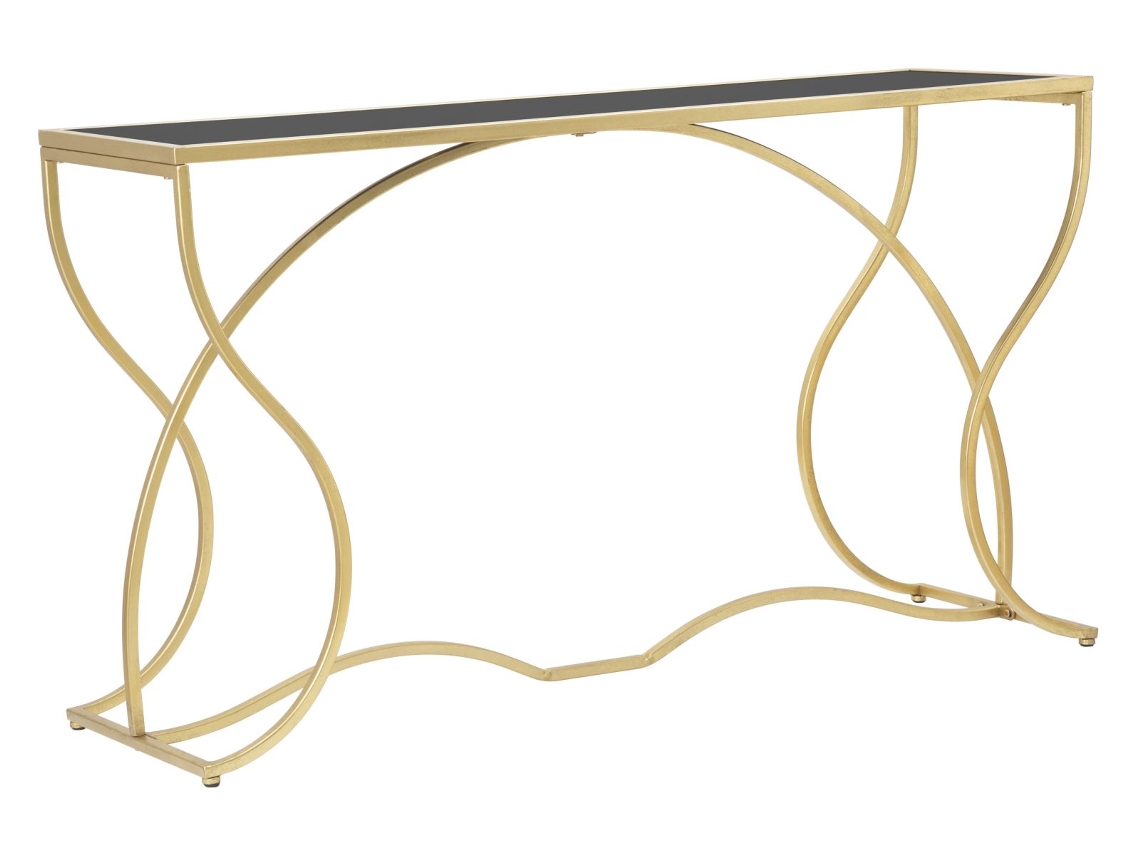 Consola Sunshine En Hierro Dorado Y Negro Y Cristal Templado - Diseño Sinuoso 130x40x75 Cm - Mueble Glamuroso Para La Entrada O El Salón - Mueble De Diseño