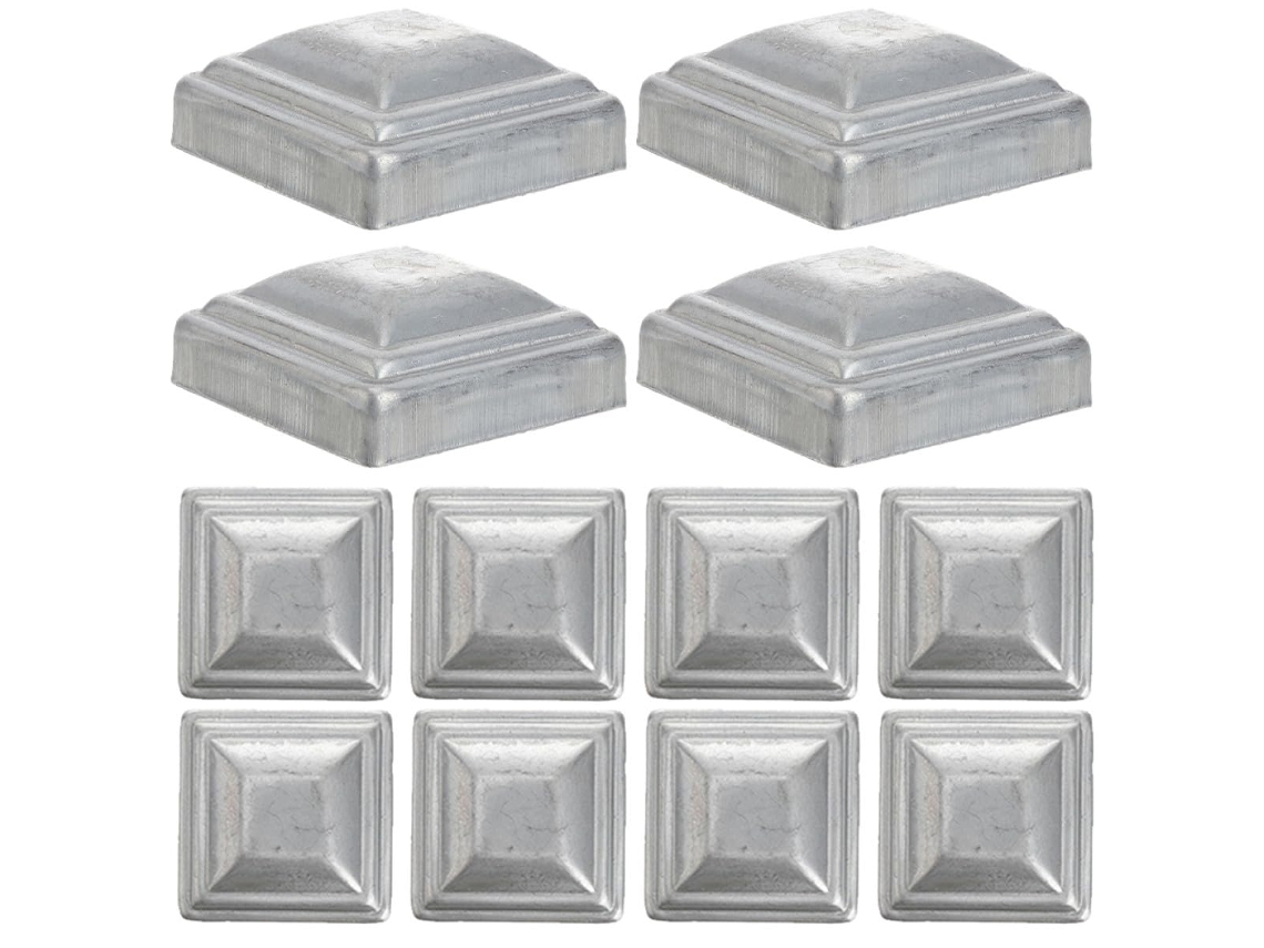 Tapas Cuadradas Para Postes Con Relieve Plateado Integrado, Fabricadas En Hierro, 12 Unidades Y Protección Antigoteo