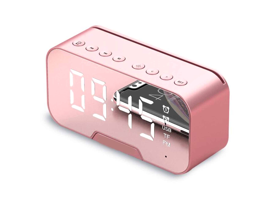 Reloj Con Espejo Y Altavoz Bluetooth Inalámbrico Con Radio Fm, Tarjeta De Regalo Rosa Innovadora