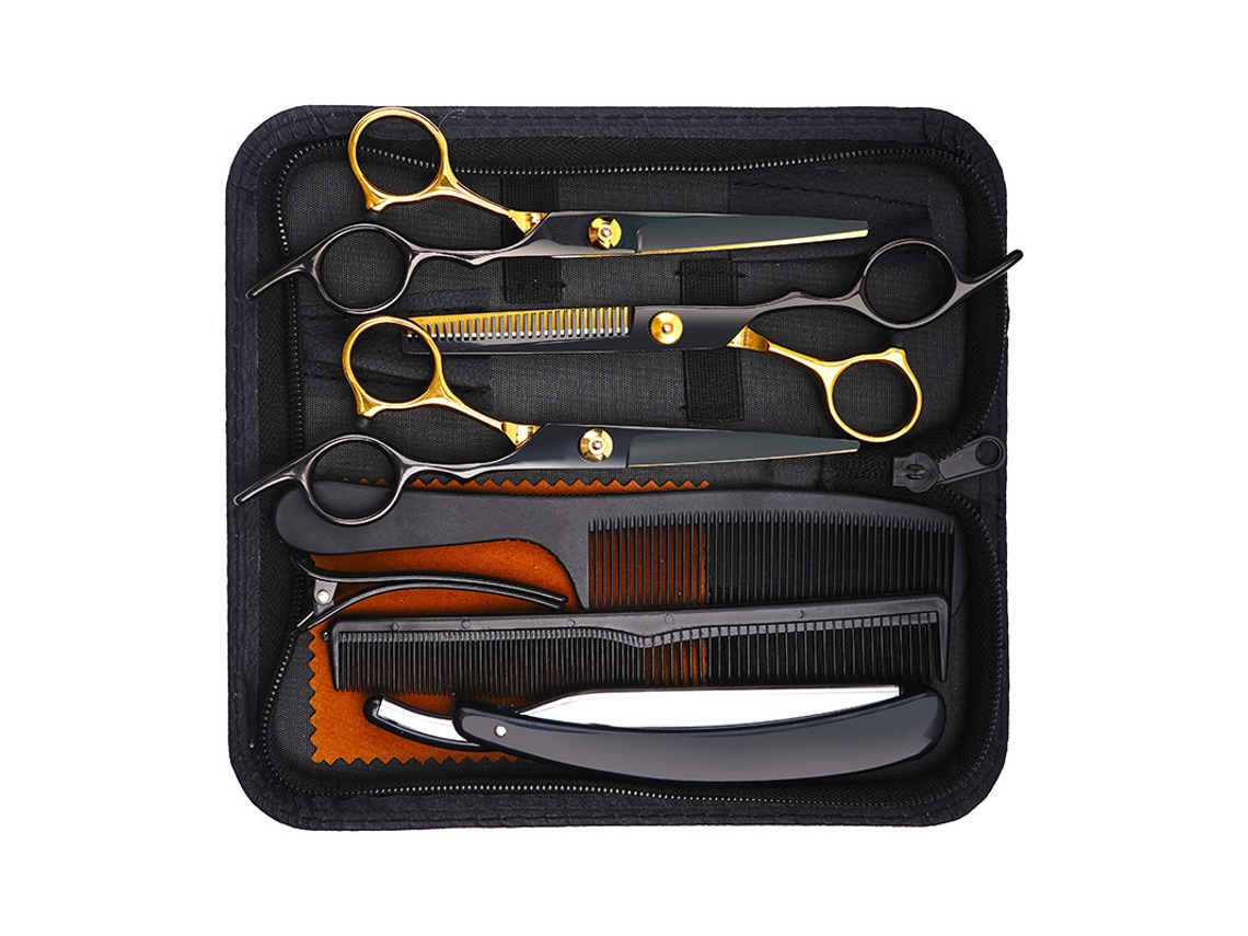 Kit De Tesoura De Corte De Cabelo De 9 Peças Uso Em Salão De Beleza E Barbeiro Digitallab 6 Polegadas Preto Dourado