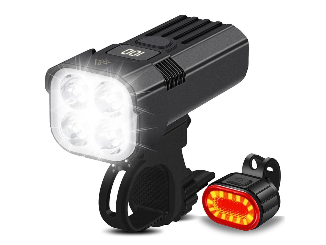 Conjunto Luz Bicicleta 2000lumens Ip65 Lcd 6modos Negra Yizhood
