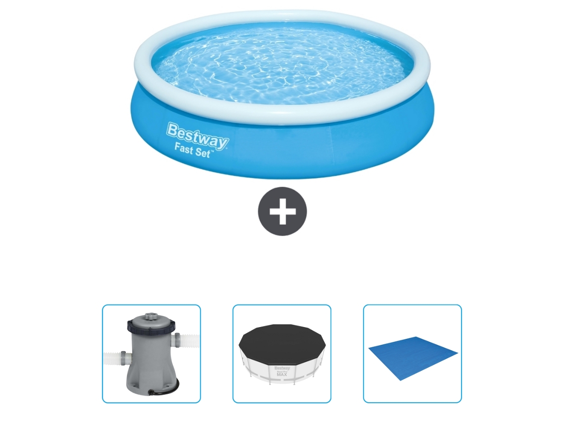 Piscina Hinchable Redonda Fast Set BESTWAY - 366 x 76 cm - Azul - Incluida Bomba - Cubrir - Suelo