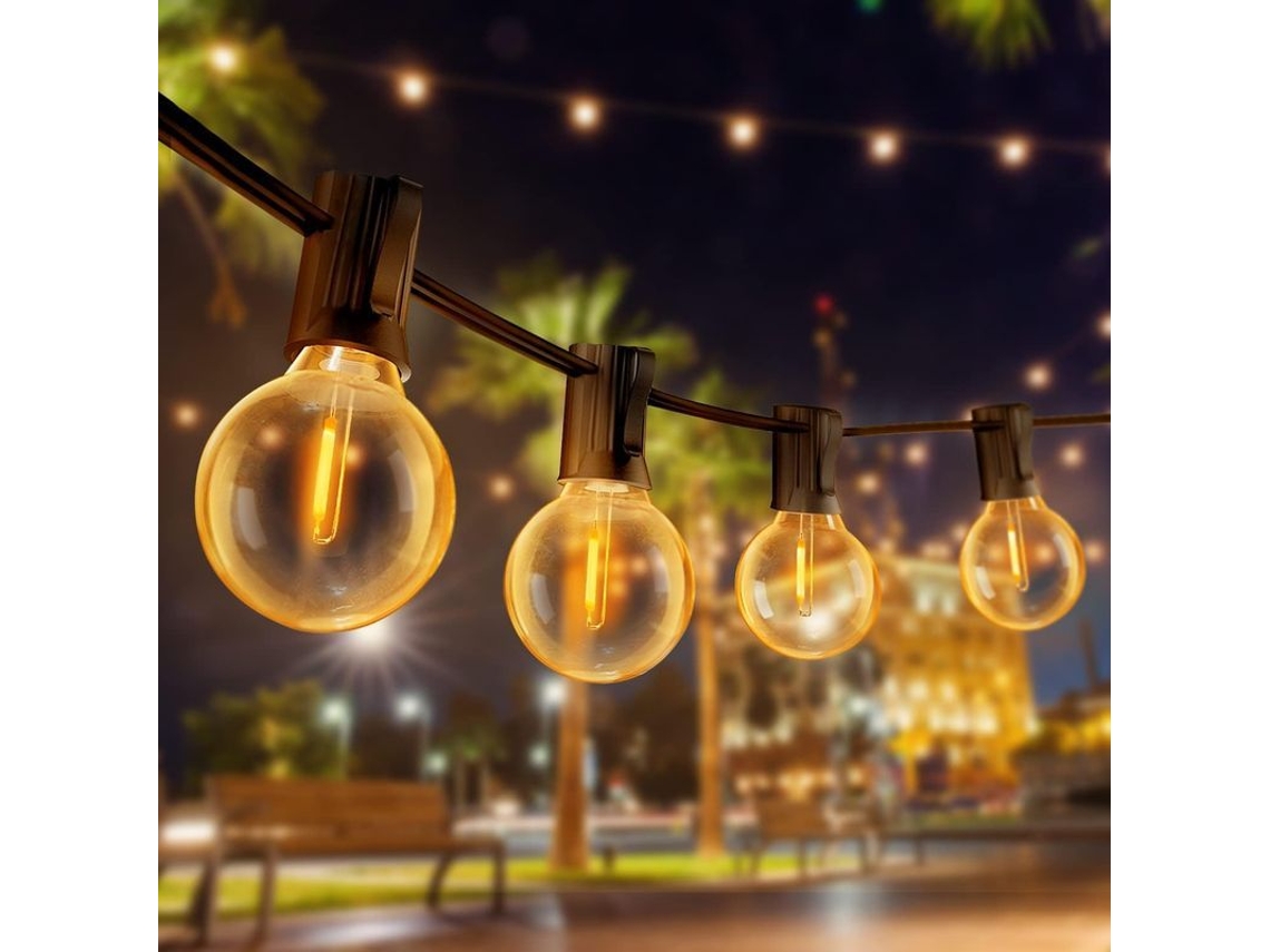 Luces Led Para Fiestas Al Aire Libre De 9 M, Resistentes Al Agua, Con 30+2 Bombillas G40 Conectables, Luz Blanca Cálida.