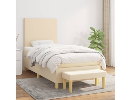 vidaXL Cama con somier y colchón 90x200 cm tela color crema
