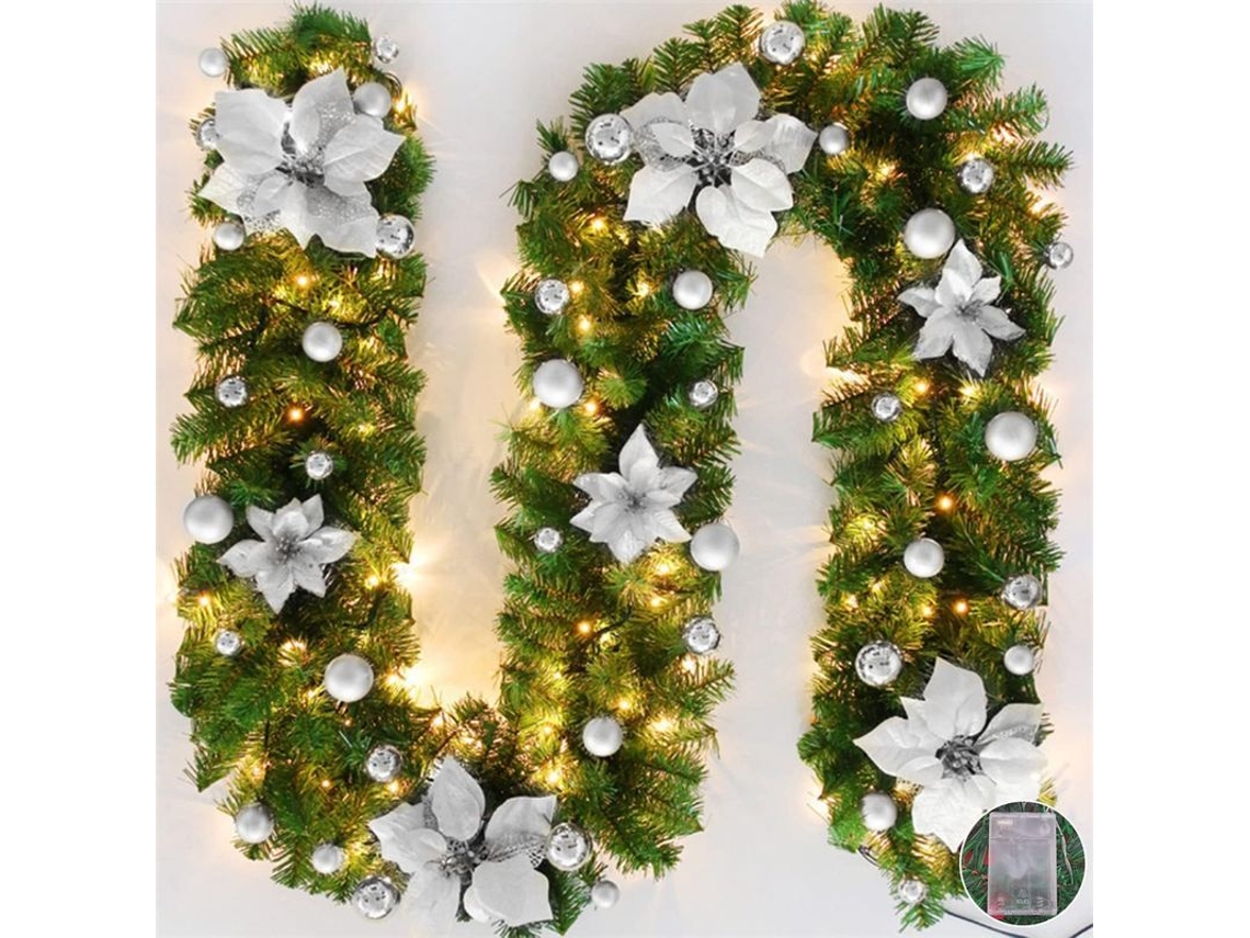 Guirlanda de Natal com Luzes Led para Chimeneas Escadas Decoração de Natal (prata)