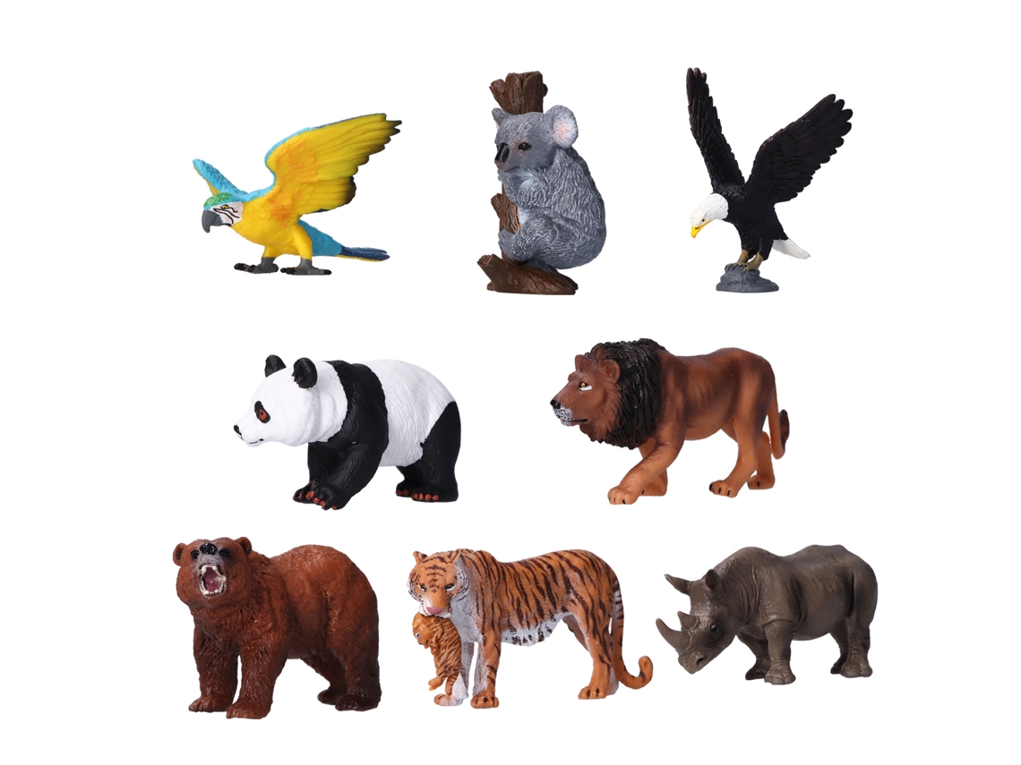 Ats-8 Figuras De Animales Salvajes Juguetes De Plástico Set De Animales Selváticos Con Tigre Koala Panda Guacamayo Juguetes Educatsivos