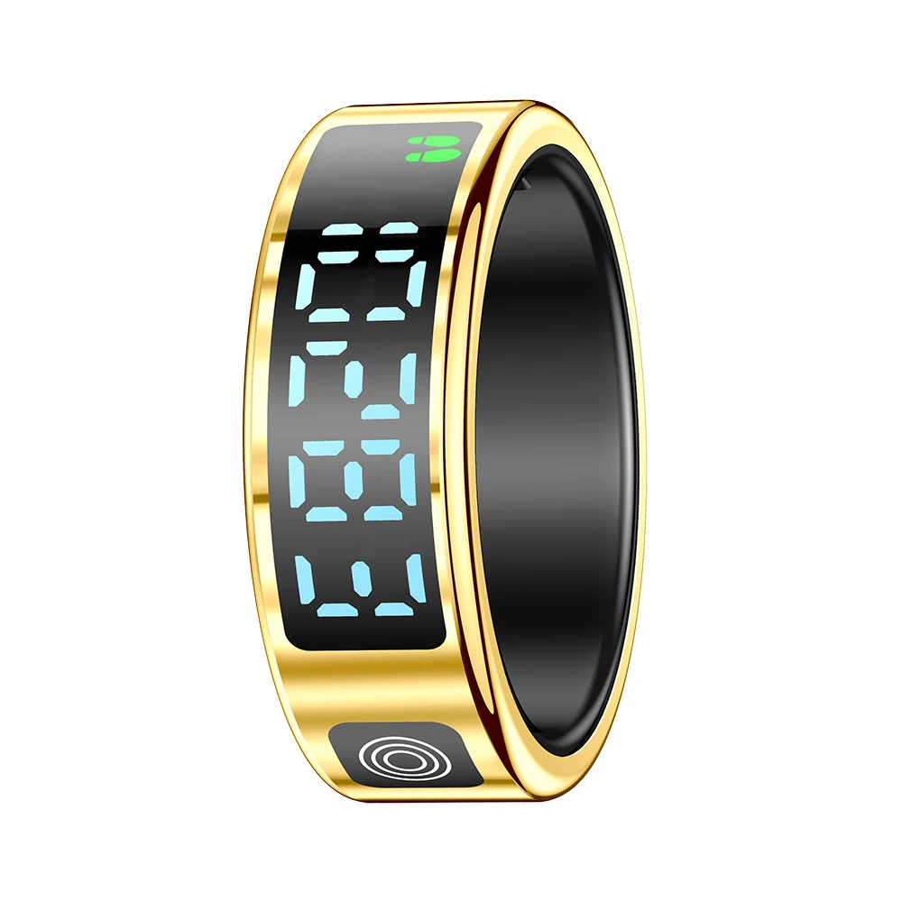 (Talla 12 Oro) Anillo inteligente con pantalla, monitor de actividad táctil inteligente, resistente al agua hasta 5 ATM.