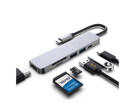 Hub Usb C Adaptador de Hub Tipo C Compatible con Macbook Pro/Air Imac Mac Mini Lector de Tarjetas Tf/Sd 2 Puertos Usb 3.0 Salida Hdmi 4K CHRONUS