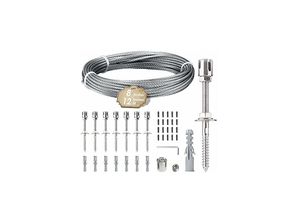 Kit de soporte para plantas trepadoras con cable de acero inoxidable de 12 m y 3 mm y 8 tensores para jardín, muro de hormigón, Vedação y cable de madera.