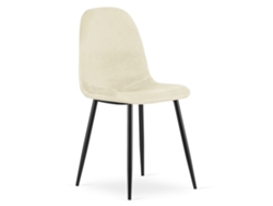 Silla de comedor con asiento beige, asiento de terciopelo y respaldo de apoyo.