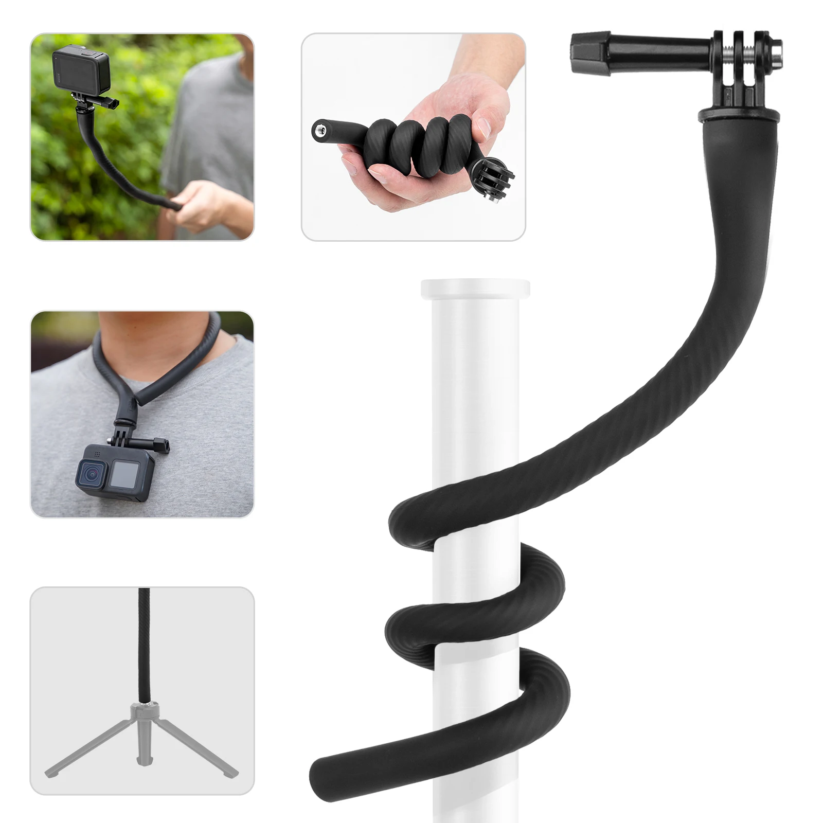 Trípode universal flexible para selfies, ideal para cámaras y teléfonos móviles (GoPro, Insta360, iPhone). No incluye herramientas.