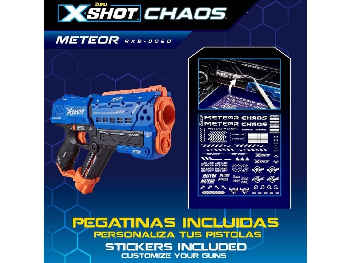 Arma de Juguete ZURU Pistola de bolas gomaespuma meteor blaster x-shot chaos  (12 municones )