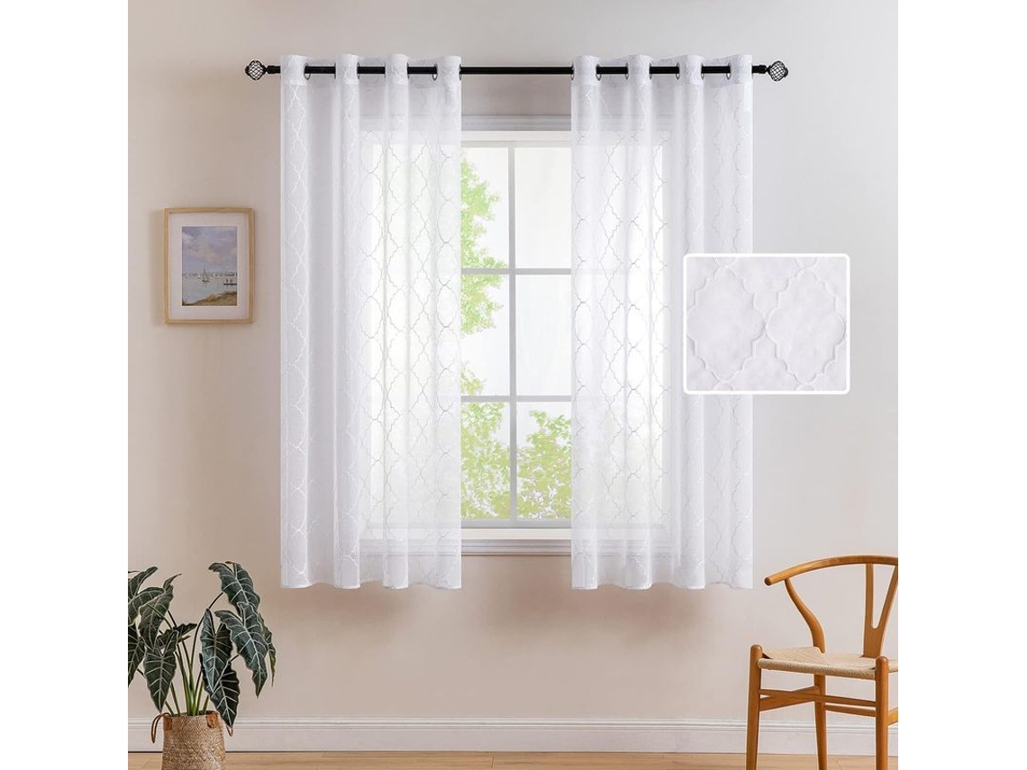 2026-3622-cortinas Translúcidas De Color Solido Linjou 2 Paneles 140x175cm Para Dormitorio Sala Blanca 140x175cm