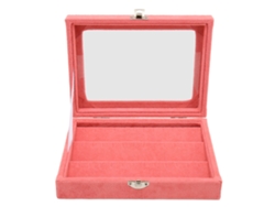 Vitrina pequeña de cristal rosa para alfileres