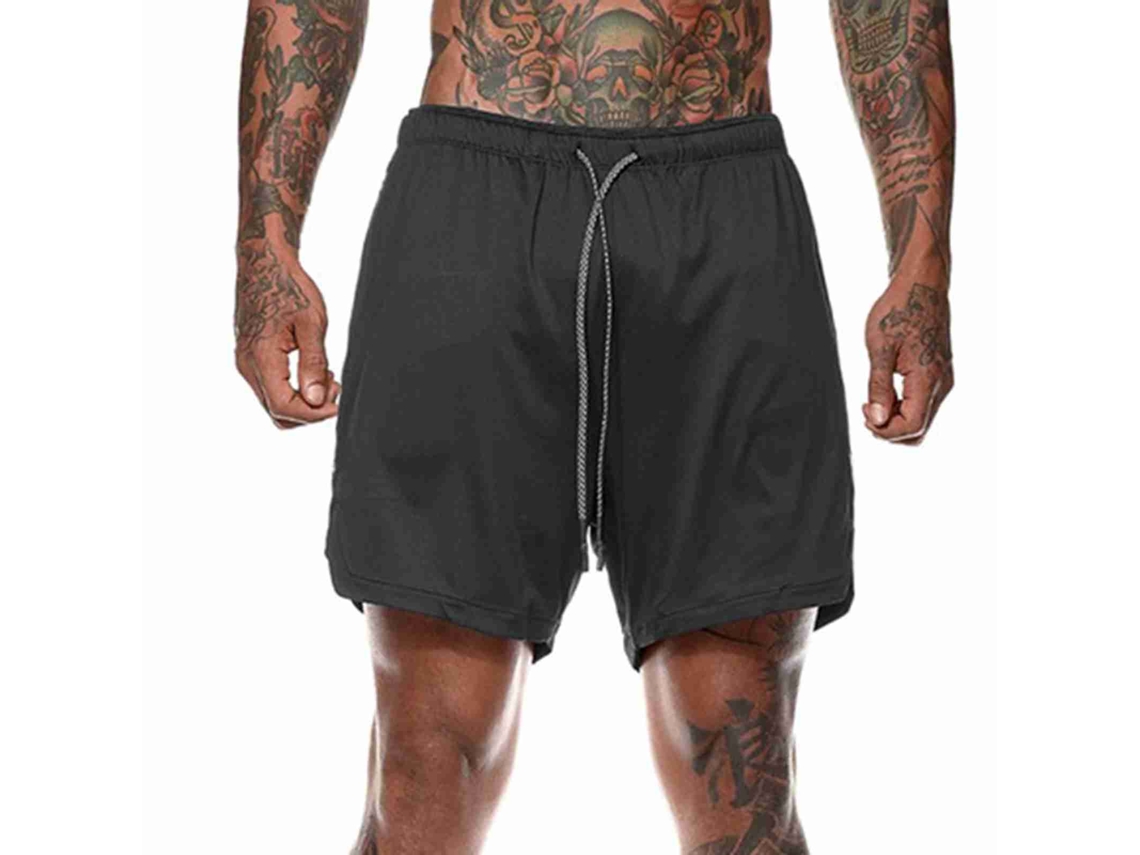 Pantalones Cortos Deportivos 2 En 1 Para Hombre, Ligeros, Ideales Para Fitness, Gimnasio, Yoga Y Entrenamiento. Cintura Con Cordón Ajustable. Ajuste Holgado.