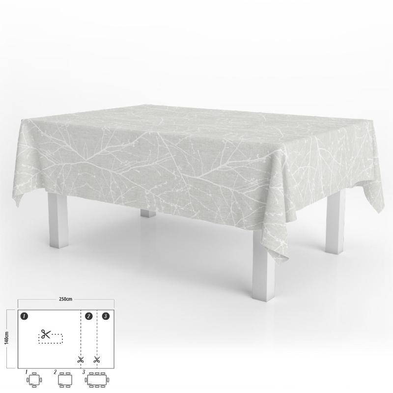 Mantel hule rectangular ramas gris impermeable antimanchas pvc 140x250 cm.  recortable uso interior y exterior
