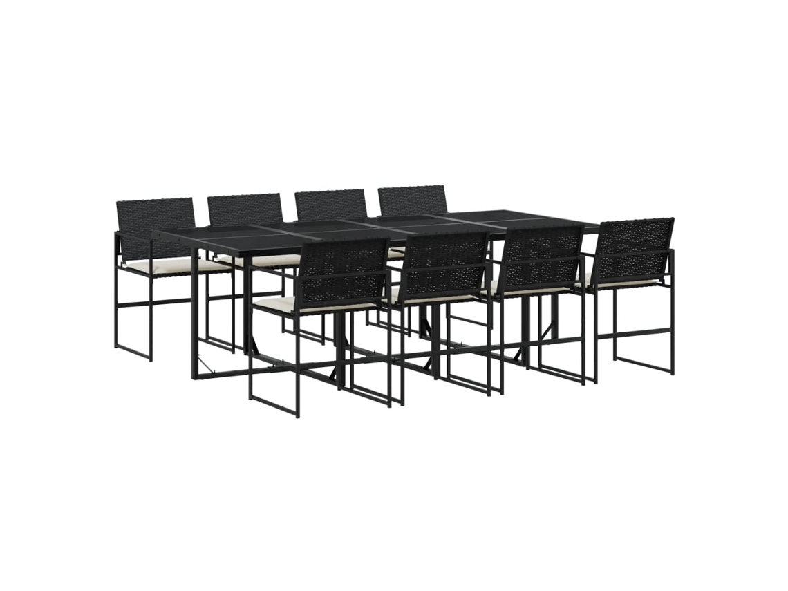 Conjunto 9 de comedor de jardín VIDAXL y cojines ratán sintético negro