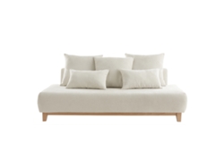 Sofá 3 Plazas de Tejido Efecto Aterciopelado Texturizado Beige Y Madera Clara 200 Cm Odeon MILIBOO
