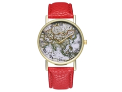 Reloj De Pareja De Cuarzo Con Correa De Pu Y Numerales Romanos (rojo)
