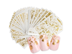 Pegatinas 3d Doradas Para Uñas, Calcomanías Metálicas, Decoraciones De Flores Y Hojas, Encaje