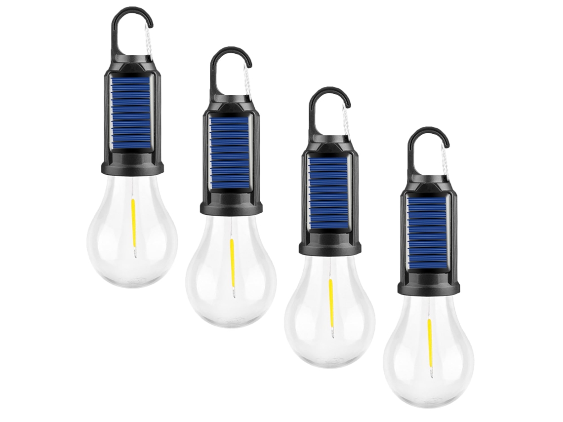 Kit 4 Lanternas Solares Led C/gancho,3 Modos,acampamento E Emergência.