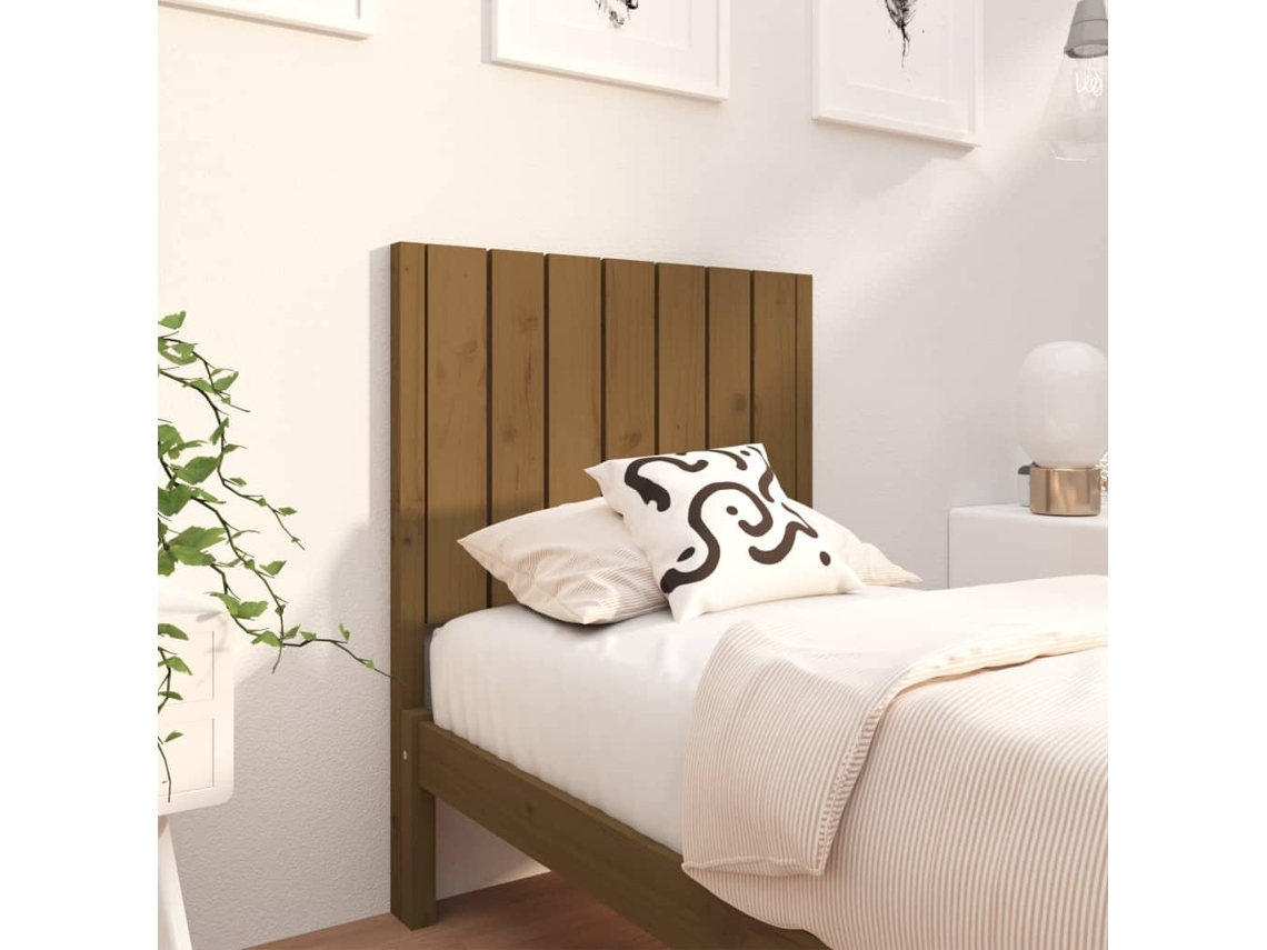 Cabecero De Cama Madera Maciza Pino Marrón Miel 80,5x4x100 Cm