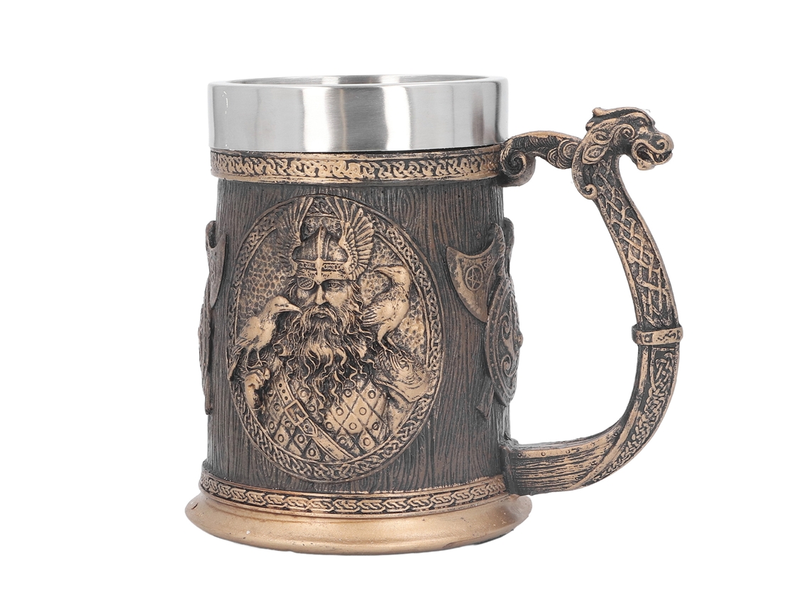 Taza de acero inoxidable estilo pirata retro de gran capacidad para cerveza, café y otras bebidas - Bronce