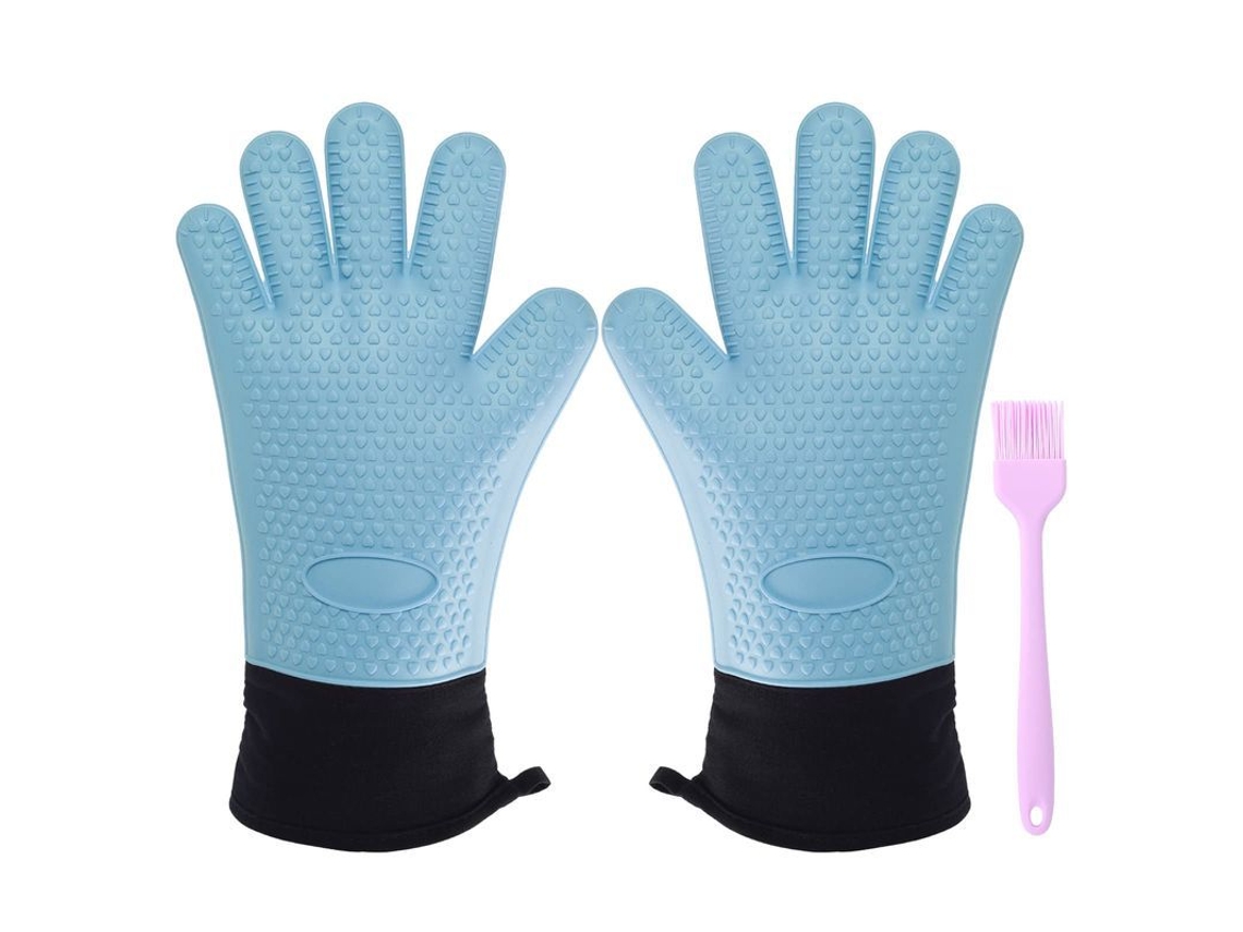 2026da-guantes De Horno Resistentes Al Calor De Silicona Antideslizantes Con Dedos Azules De 34.5cm