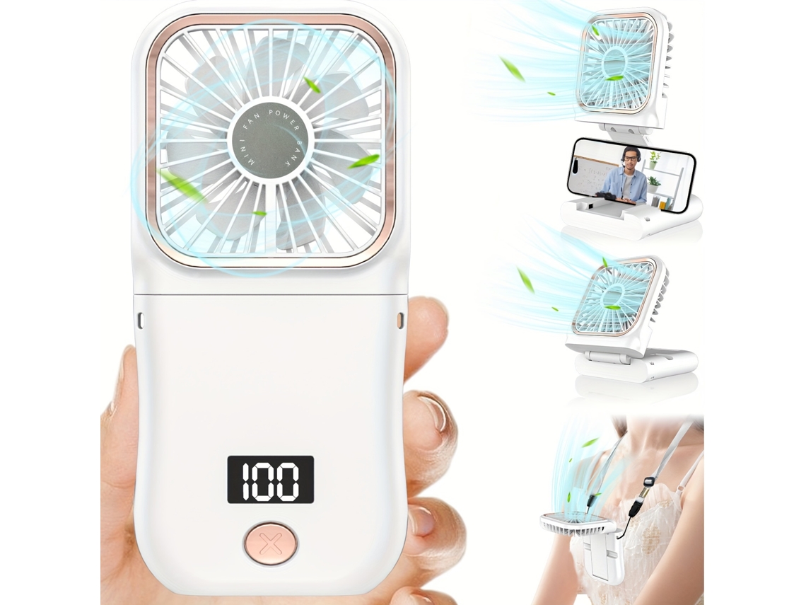 Ventilador De Mano Recargable Usb Con Pantalla Digital 3 Velocidades De Viento Blanco Gertiz