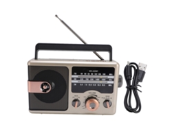 Radio Portátil De Banda Completa Am/fm/sw Con Altavoz, Bluetooth, Ranura Para Tarjeta De Memoria, Reproductor De Música Y Acabado Chapado En Oro.