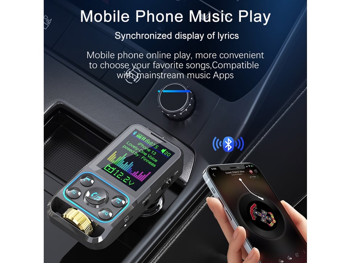 Transmisor FM Coche Bluetooth Manos libres Kit de coche AUX