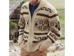 Cárdigan Color Caqui Con Cremallera, Tejido Jacquard, Para Hombre, Invierno/otoño, Acogedor.