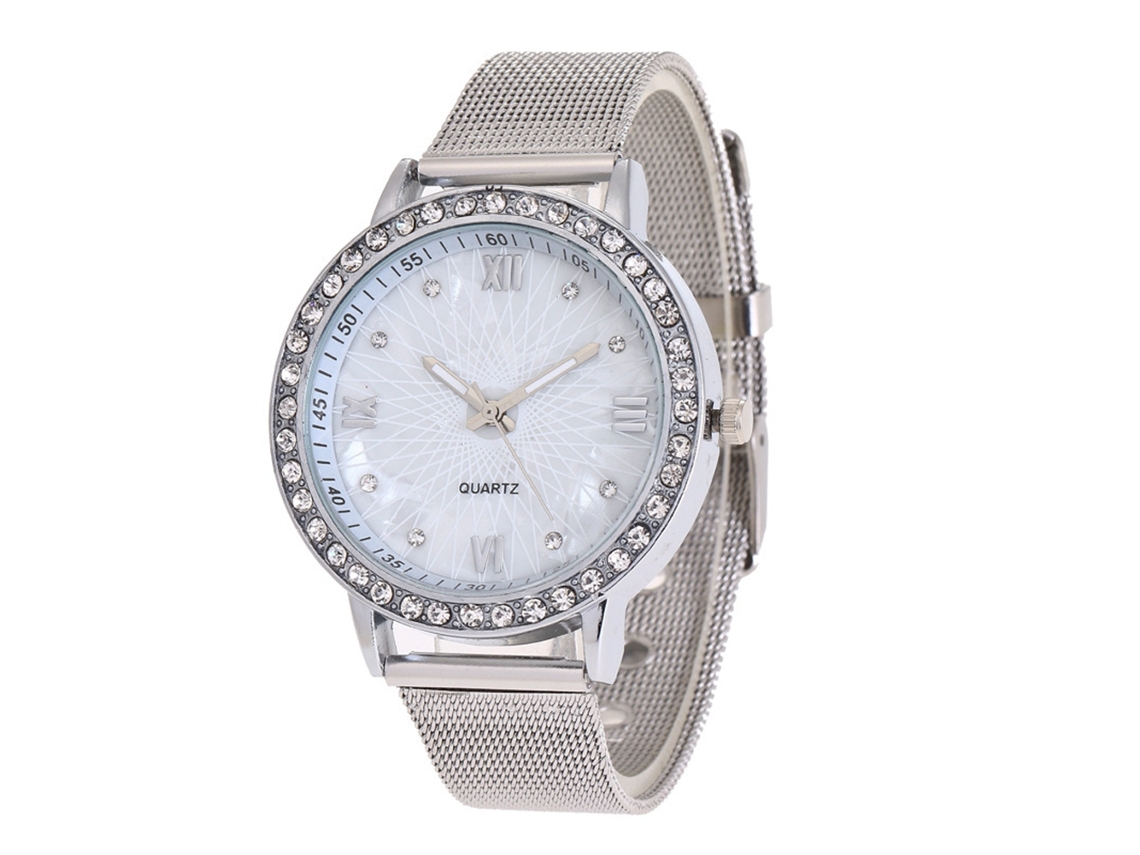 Reloj De Pulsera Para Mujer Con Diamantes De Imitación, Correa Ajustable, Movimiento De Cuarzo, Blanco, Estilo Casual.