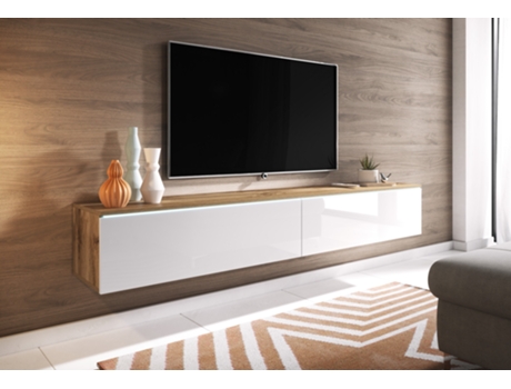 Mueble TV Lowboard D180 Roble Wotan/Blanco brillante, Número de puertas: 2 (180x30x31 cm)