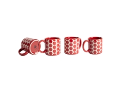 Juego de Tazas BENETTON Rojo Gres Topos 4 Piezas