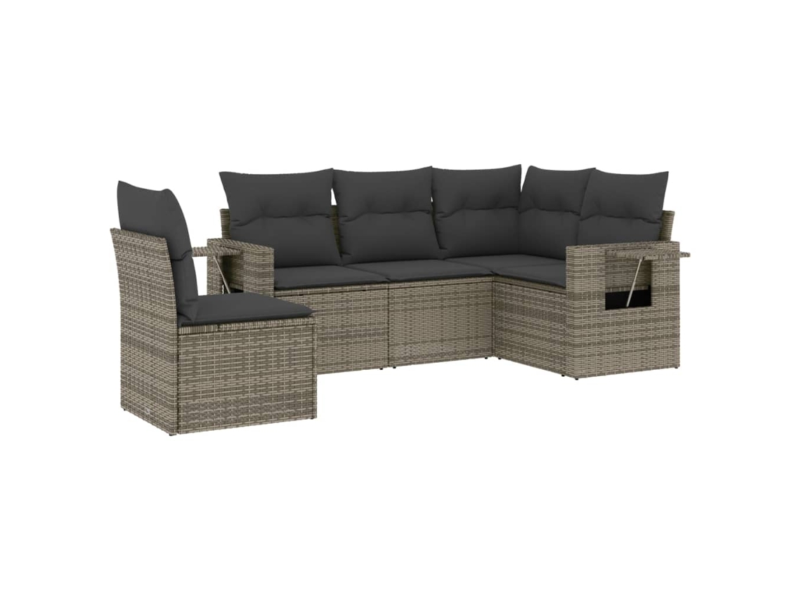 Conjunto 5 de sofás jardín con cojines VIDAXL ratán sintético gris