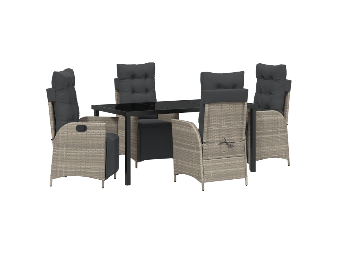 Conjunto de comedor de jardín vidaXL de 5 piezas de ratán gris claro