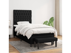 Cama Box Spring Con Colchón Tela Negro 90x190 Cm