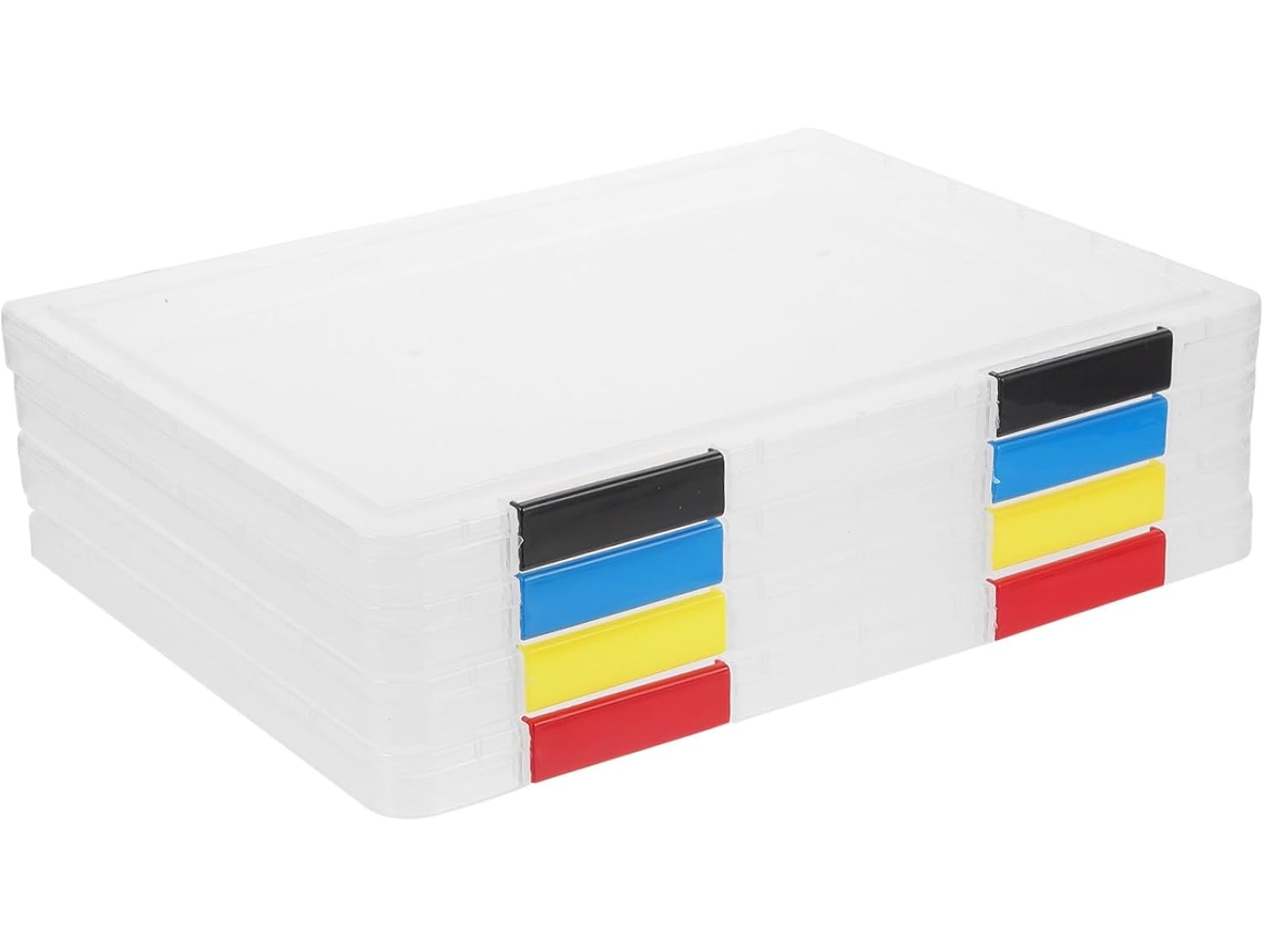 Cajas de archivo A4 transparentes de 31x23x2 cm, juego de 4, archivadores apilables SFUSHOS
